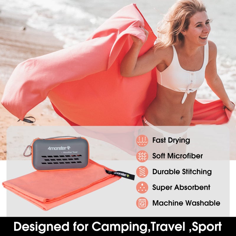 4Monster Camping Towels Super Absorbent, Fast Drying Microfiber Travel Towel, Quick Dry Ultra Soft Compact Gym Towel for Swimming Beach Hiking Yoga Travel Sports Backpack (20.00" x 12.00", Brickred) - Image 2